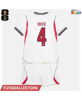 Günstige England Declan Rice #4 Heimtrikotsatz Kinder WM 2026 Kurzarm (+ Kurze Hosen)
